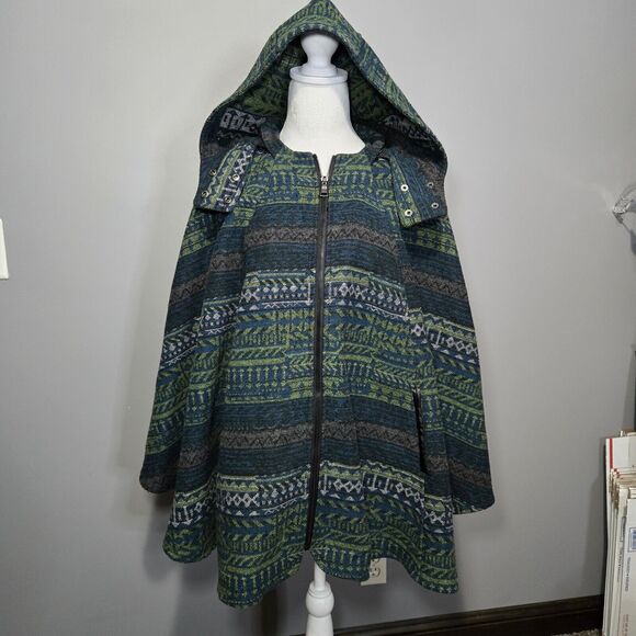 Wildflowers Women’d‎ Hoodie Thick Aztec Print Full Zipper Cape Poncho One Size - Picture 1 of 6